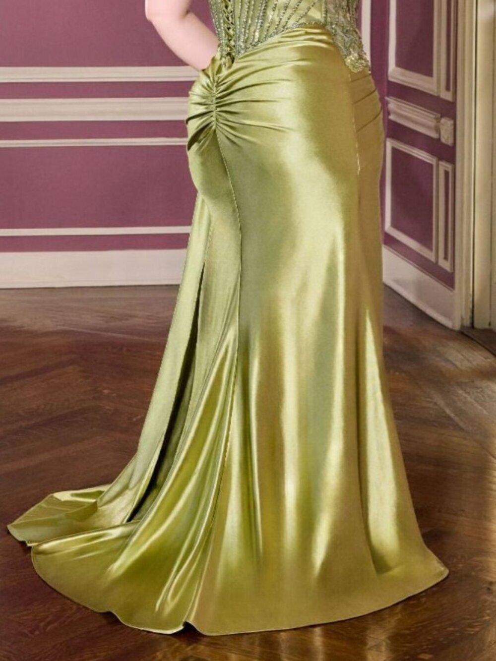 New Greenery Sheath Plus Size Beads Embellished Festive Evening Gown CDS556C - Picture 9 of 9